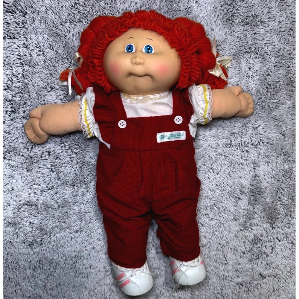 Cabbage Patch Kids Vtg Girl Doll Red Yarn Hair Blue Eyes Red Corduroy Overalls